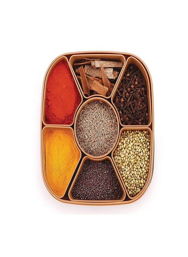 Foroly Airtight Plastic 7 Section Masala Storage Box Wooden Style Spice Dabba Masala Container Spice Box for Kitchen Dryfruit Mukhwas Rangoli Color Box (Square) - Image 1